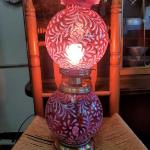 Vintage Fenton Cranberry Fern Hurricane Lamp