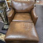 Vintage Leather Armchair with Ottoman